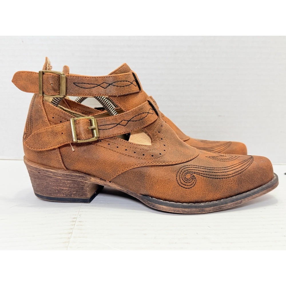 Roper Willa Western Ankle Boots Women's 9.5 Brown Leather Buckle Booties